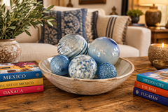 DENIM SPECKLED Set of 5 Decorative Glass Balls