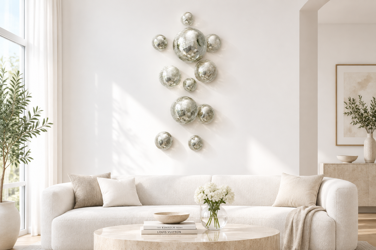 Silver Crackle Decorative Glass Balls, Wall Art Decor