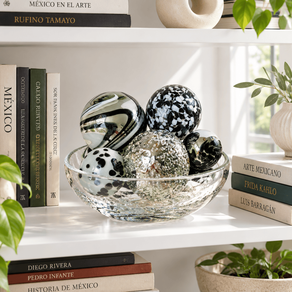 Glass Balls Sphere Set of 5 - Onyx Plated-Worldly Goods Too