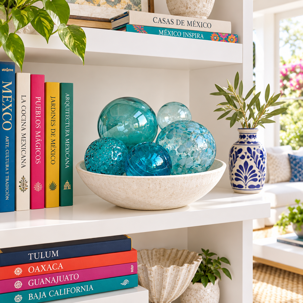 AQUA SPECKLED Set of 5 Decorative Glass Balls