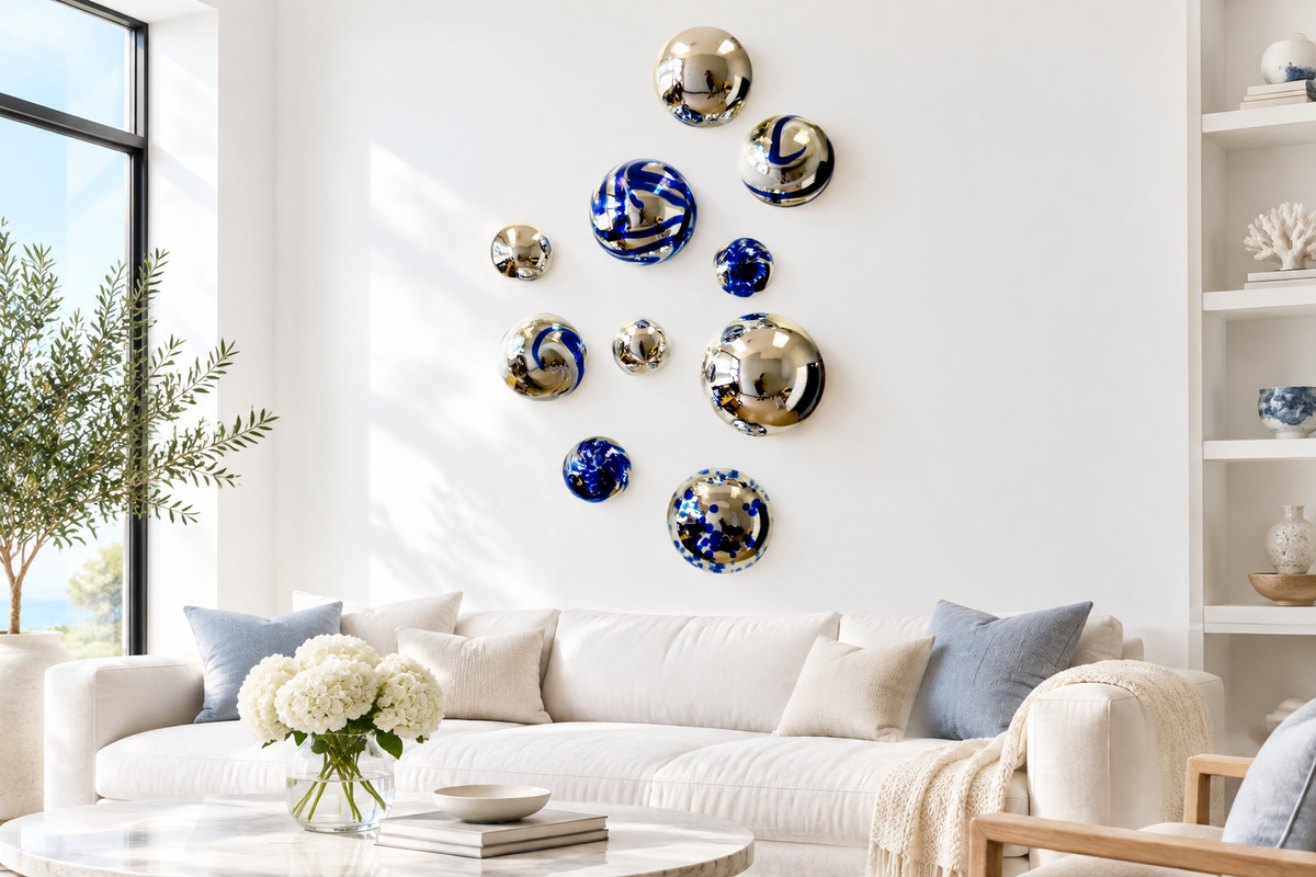 Decorative Glass Balls, Wall Art Decor-Cobalt Plated