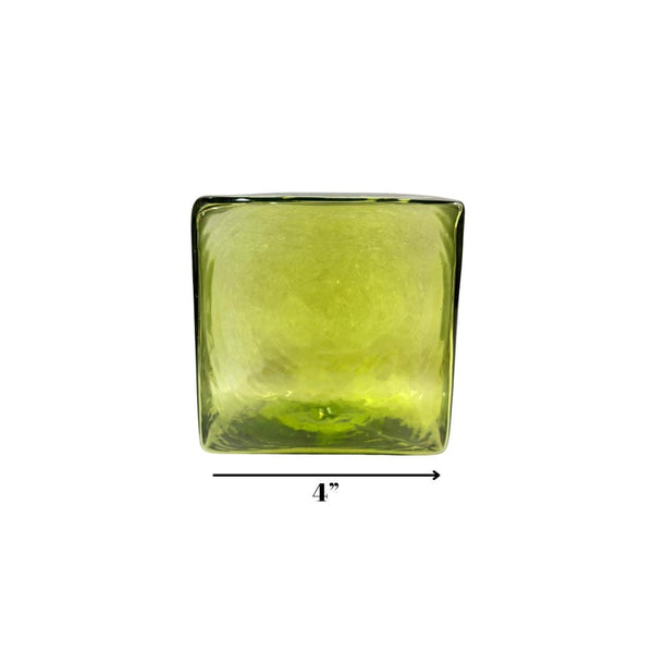 Lime 4-inch Hollow Glass Cube-Worldly Goods Too