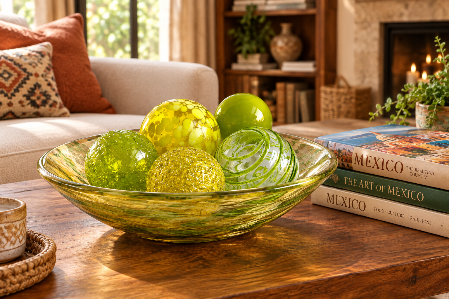 LEMON TWIST Set of 5 Decorative Glass Balls-Worldly Goods Too