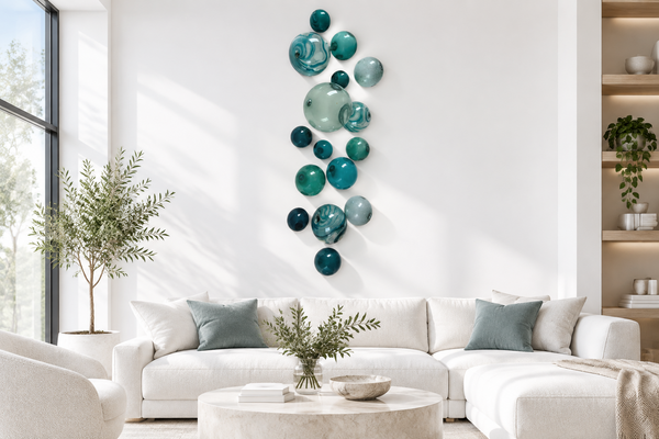 Teal Decorative Glass Balls, Wall Art Decor-Set/15-Worldly Goods Too