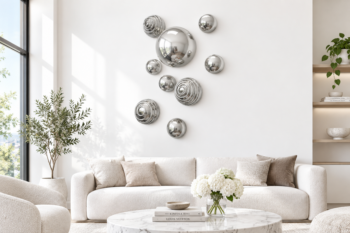 Silver&White Decorative Glass Balls, Wall Art Decor S/9-Worldly Goods Too