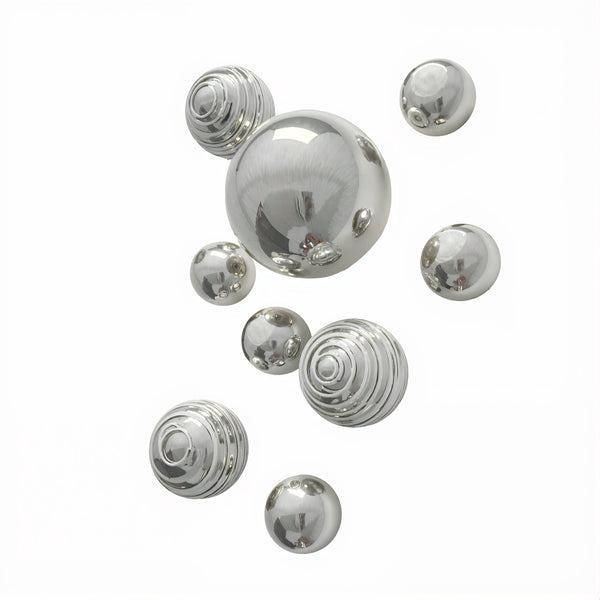 Silver&White Decorative Glass Balls, Wall Art Decor S/9-Worldly Goods Too