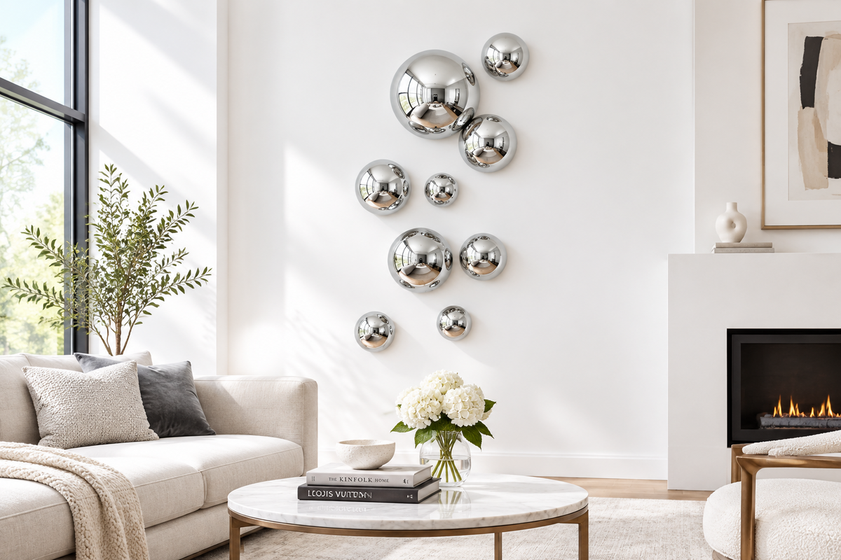 Basic Silver Decorative Glass Balls, Wall Art Decor S/9