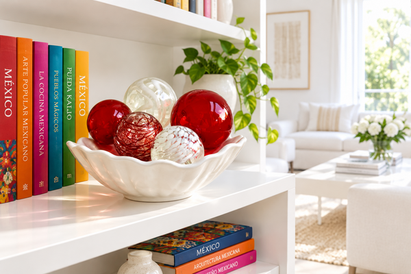 RUBY & WHITE Set of 5 Decorative Glass Balls-Worldly Goods Too