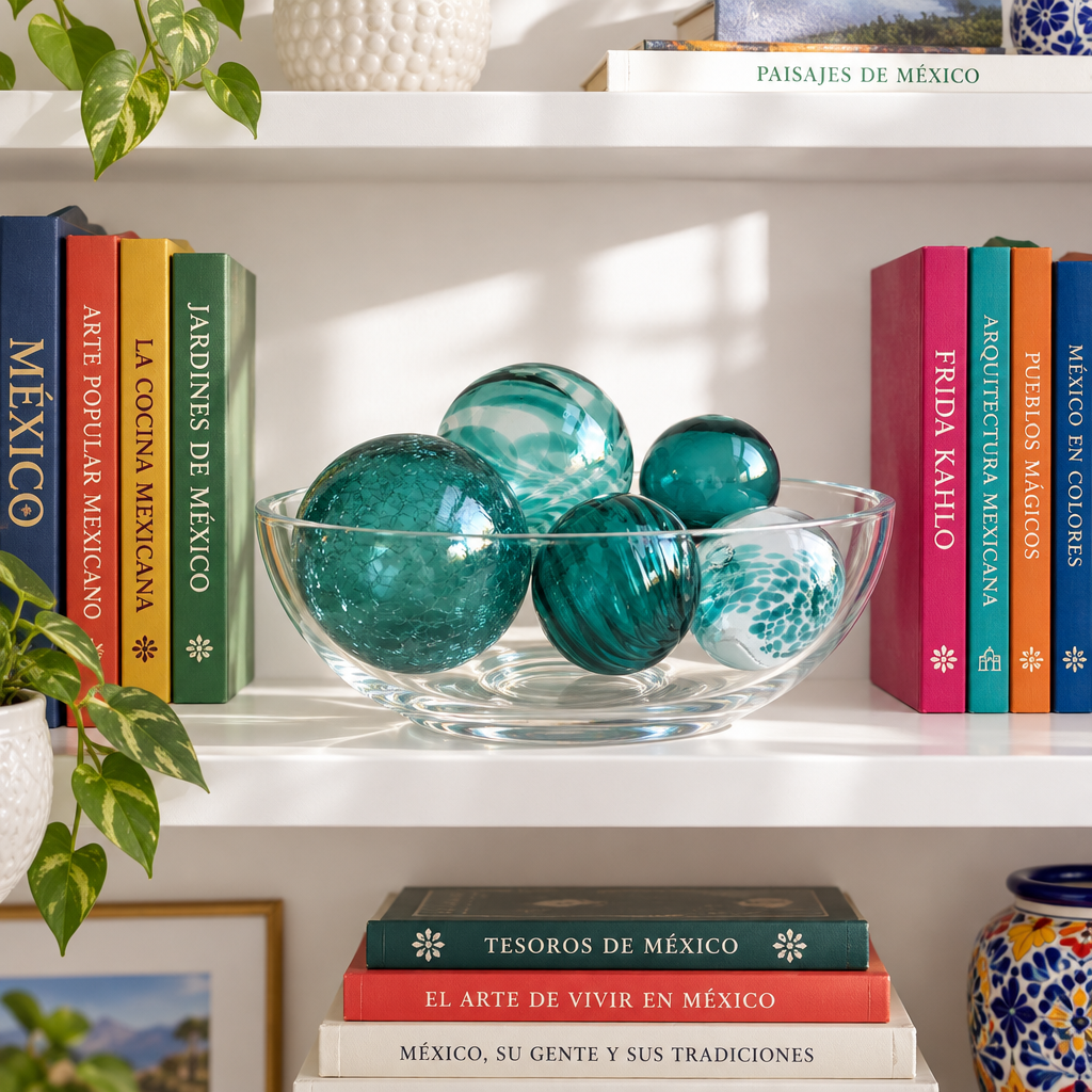 TEAL SWIRL Set of 5 Decorative Glass Balls
