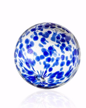 4.5"  CLEAR W/COBALT SPOTS Glass Ball - Worldly Goods Too