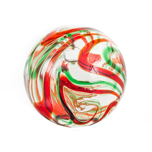 4.5"  CLR W/RED & GREEN SWIRL Glass Ball - Worldly Goods Too