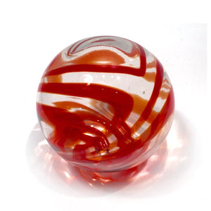 4.5"  CLEAR W/RUBY SWIRL Glass Ball - Worldly Goods Too