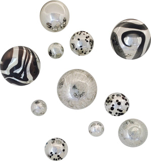 BLACK & SILVER GLASS BALLS WALL SPHERES - Worldly Goods Too