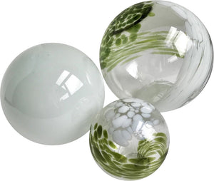 Glass Balls SPHERE SET/3-OLIVE & WHITE - Worldly Goods Too