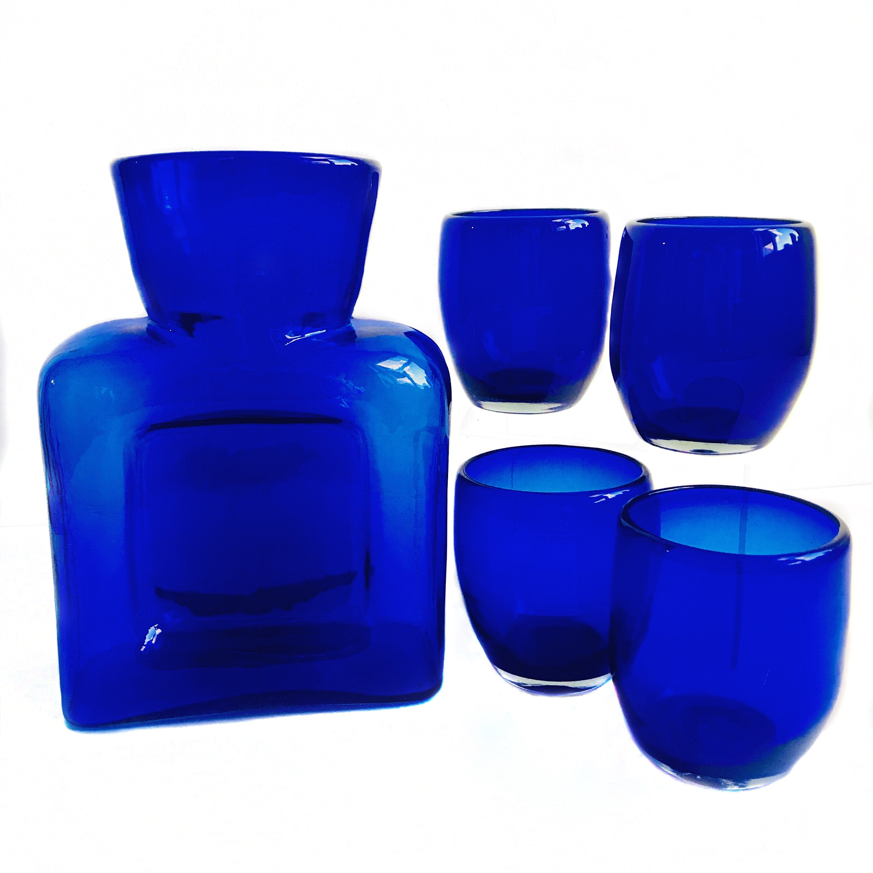 5 Piece Beverage Set - Decanter & 4 Rocks Glasses - Cobalt - Worldly Goods Too
