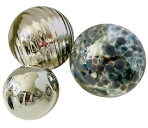 SPHERE S/3-SMOKE SPECK.PLATED GLASS BALLS - Worldly Goods Too