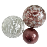 Glass Balls Sphere Set of 3 Berry & White - Worldly Goods Too