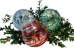 Glass Balls SPHERE SET/3-HOLIDAY THREADS - Worldly Goods Too