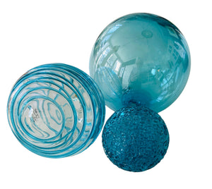 Glass Balls Sphere Set of 3 Aqua Luster - Worldly Goods Too