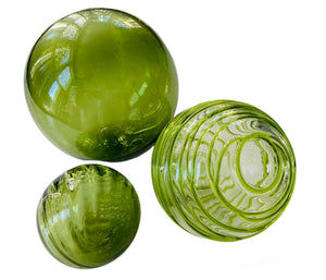 Glass Balls Sphere Set of 3 Olive - Worldly Goods Too