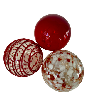 Glass Balls Sphere Set of 3 - Ruby Speckled - Worldly Goods Too