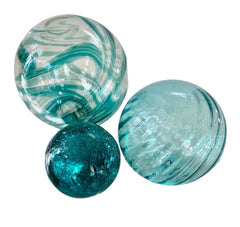Glass Balls Sphere Set /3 - Teal Crackle - Worldly Goods Too