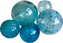 Glass Balls Sphere Set of 5-AQUA SPECKLED - Worldly Goods Too