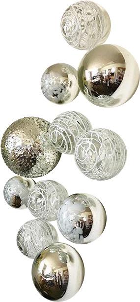 SILVER & WHT. GLASS BALLS WALL SPHERES LG. - Worldly Goods Too