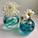 6"  CLEAR W/TEAL SWIRL Glass Ball - Worldly Goods Too