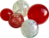 Glass Balls SPHERE SET OF 5-RUBY & WHITE - Worldly Goods Too