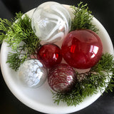 Glass Balls SPHERE SET OF 5-RUBY & WHITE - Worldly Goods Too
