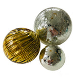 SPHERE SET/3-SILVER & GOLD GLASS BALLS - Worldly Goods Too