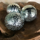 SPHERE SET/3-SILVER GLASS BALLS - Worldly Goods Too