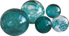 Glass Balls SPHERE SET OF 5-TEAL SWIRL - Worldly Goods Too